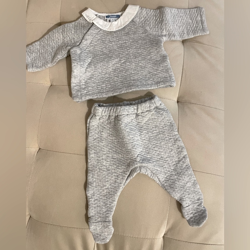 New Jacadi Gray Quilted Set & Kyte baby footsie size 3M
